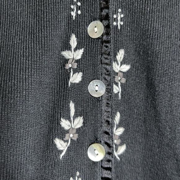 Vintage Worthington Cardigan Black Embroidered Sweater Floral Leaf Women Small - Picture 6 of 7
